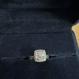 14k White Gold Crown Of Light Diamond Ring .86 Carat Center Milgrain Beaded 5.25